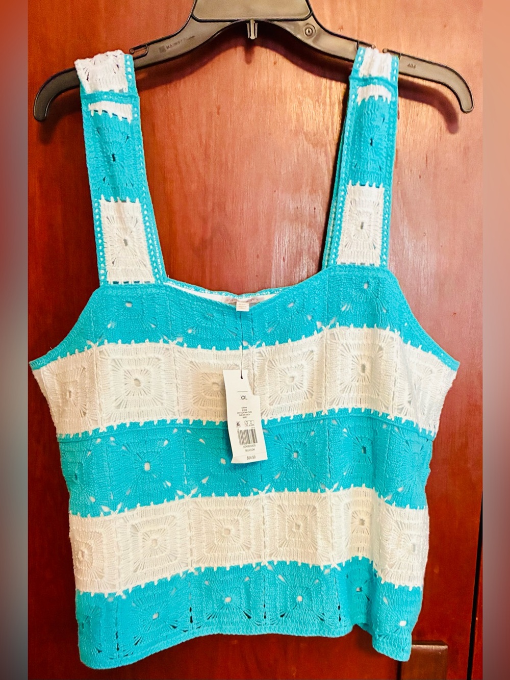 crown & ivy Turquoise and White Crochet Tank Sweater